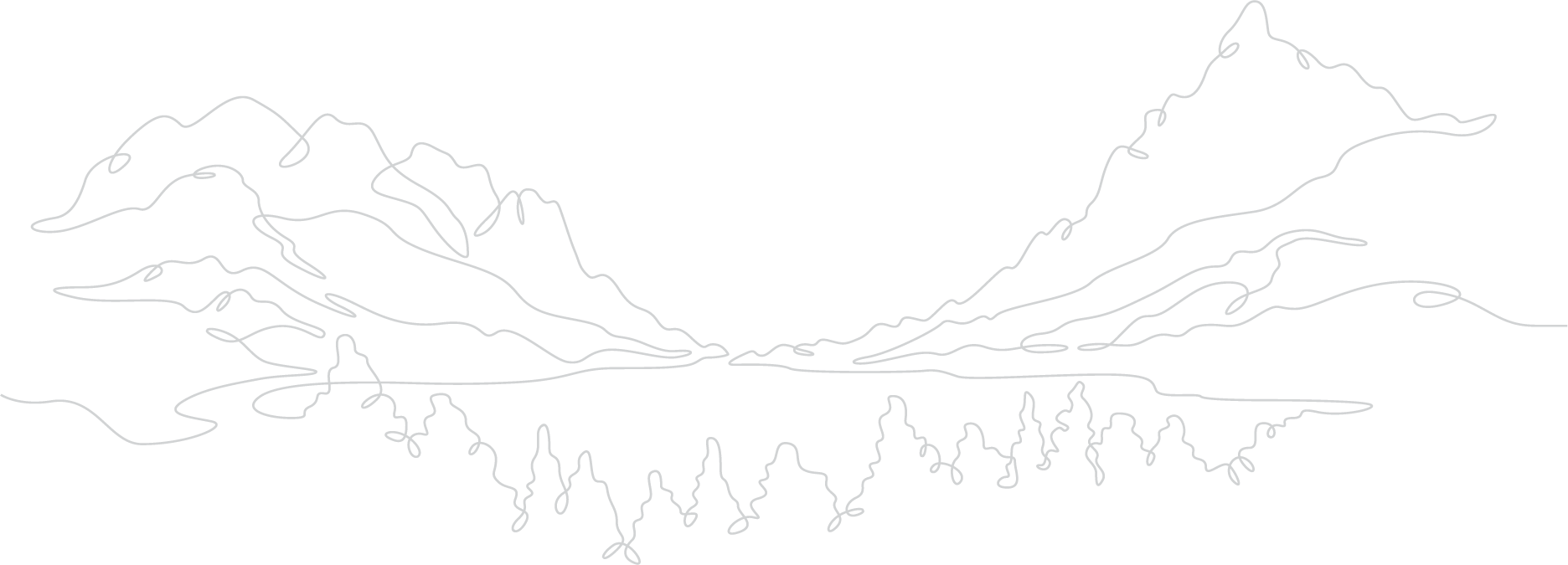 Continuous line image of mountains and trees